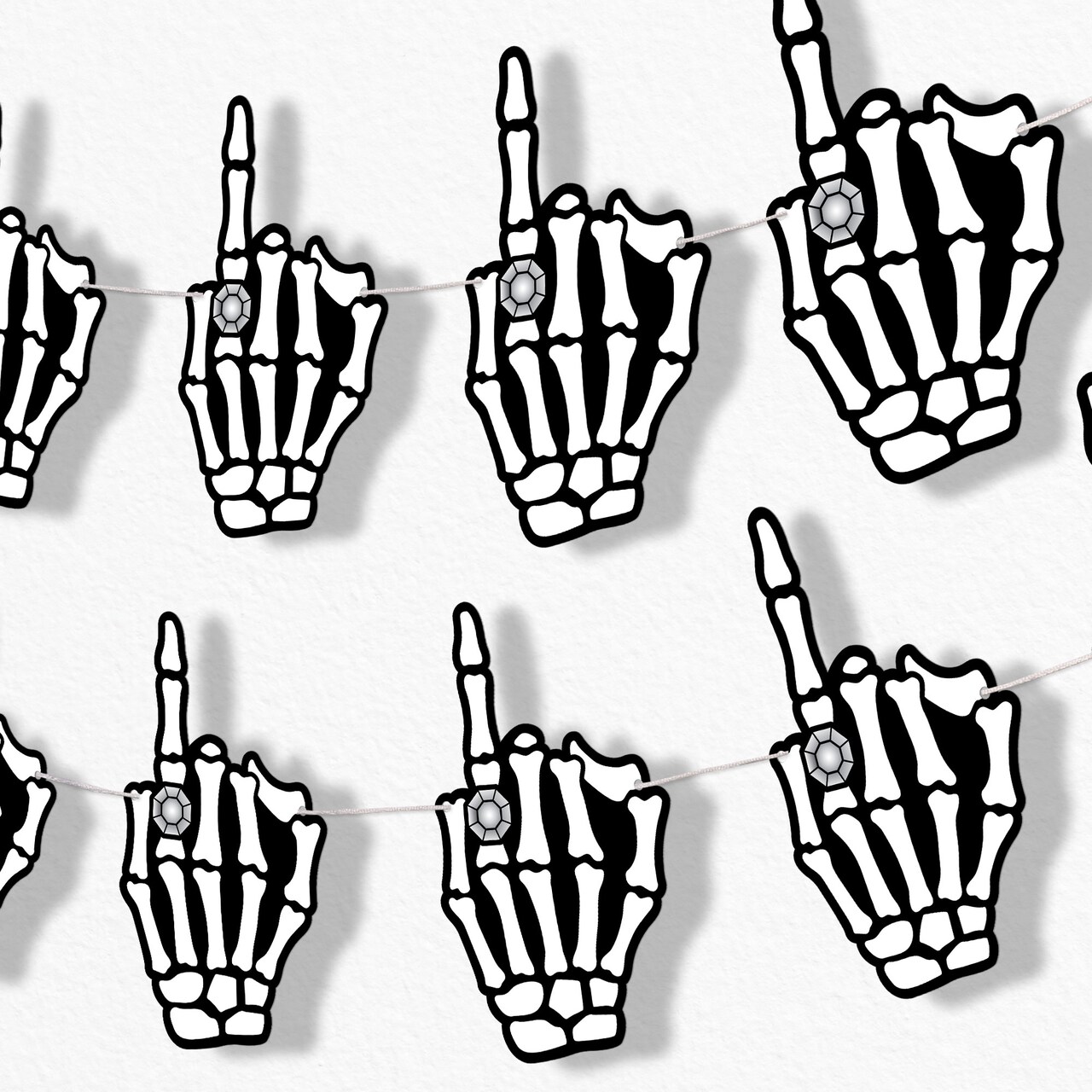 Big Dot of Happiness Til Death Do Us Party Garland Banner, Bride or Die Goth Bridal Decor, 30 Ft of Cord 15 Double-Sided Skeleton Engagement Hands